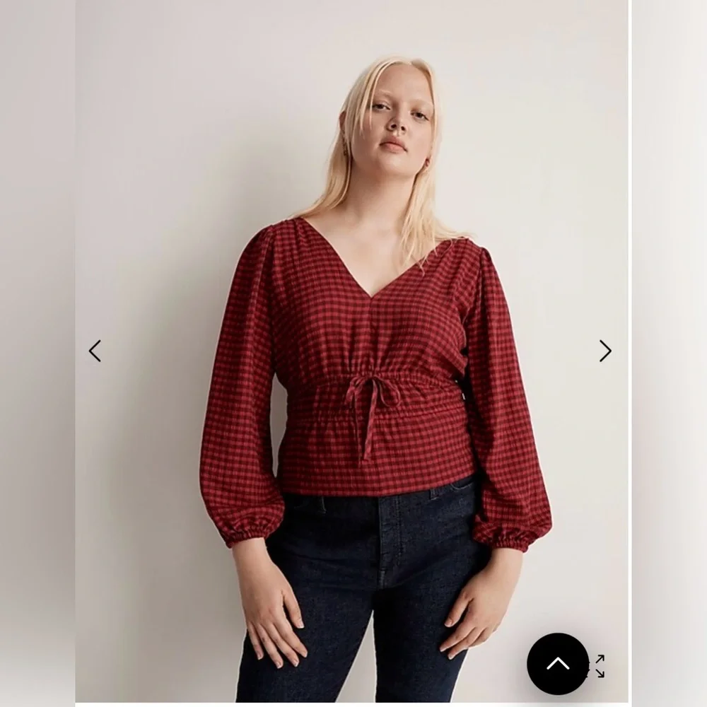 Madewell Crinkled V-Neck Peplum Top in Plaid-like new condition, size XL - Picture 2 of 12